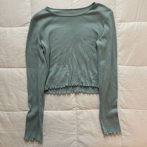 Turquoise Soft Ribbed Long-Sleeve